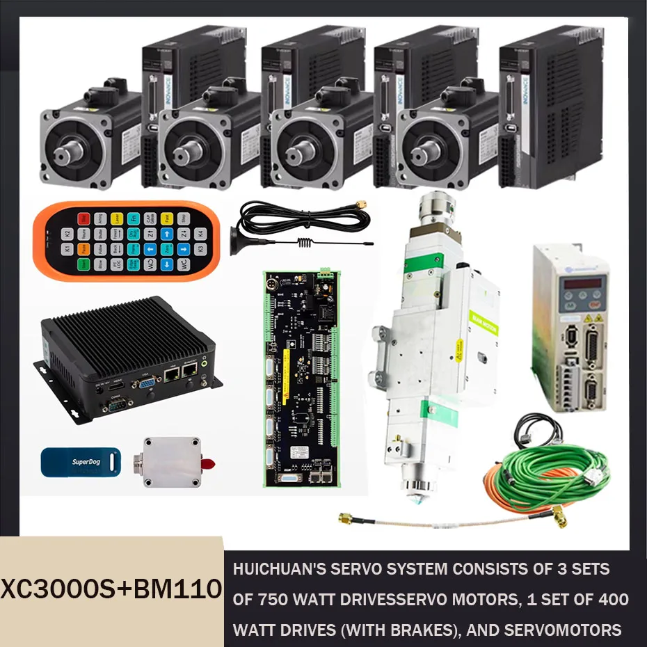 XC3000S laser cutting control system with BM110 3.3kw automatic cutting head and SV660 bus Huichuan servo 750 watt 400 watt brak