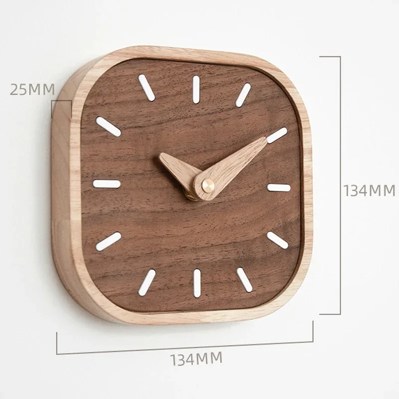 1pc Nordic Black Walnut Minimalist Desk Clock Wall  Bedroom Living Room Decoration Solid Wood Quiet S Hanging  Watch desk clock