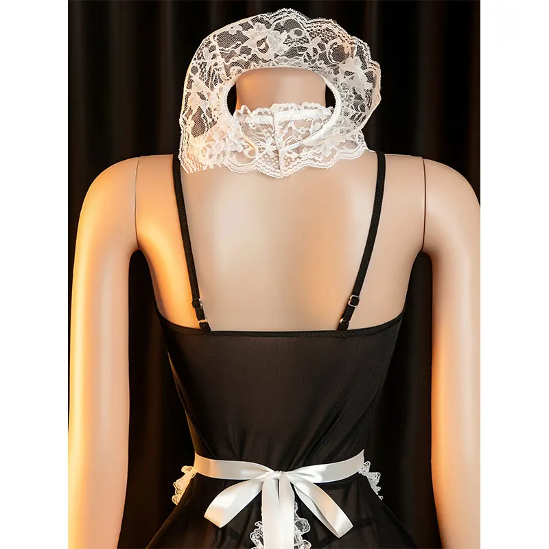 Sexy Plays 18 + Adult Erotica Wear Transparent Maid Uniform Suit Crotchless Lingerie Woman Babydoll Open Bra Night Dress For xxx