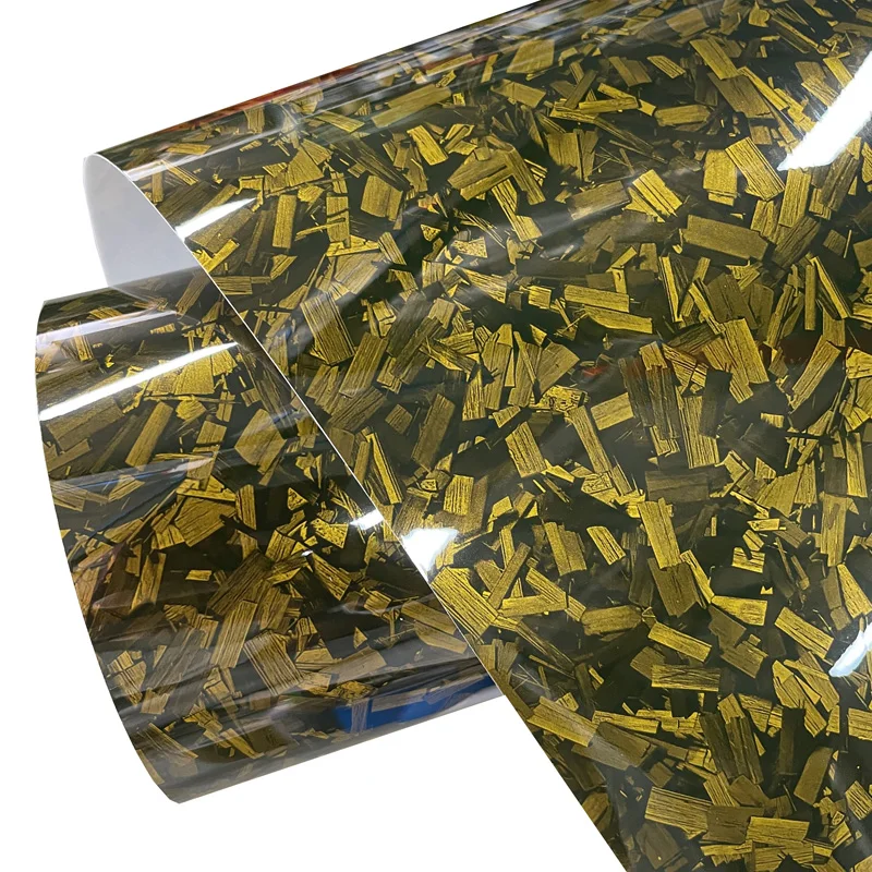 Hochglänzende PET-geschmiedete Gold-Carbonfaser-Vinylfolie, Air Release, DIY, selbstklebende Aufkleber, Aufkleber, Automotive, Autoverpackung