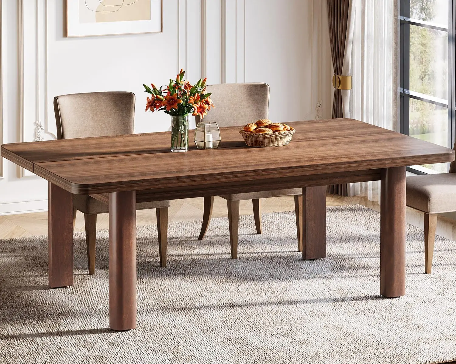 Farmhouse Dining Table for 4-6 People, 63-Inch Wood Kitchen Table with Solid Wood Legs, Rectangular Dinner Table for Dining Room