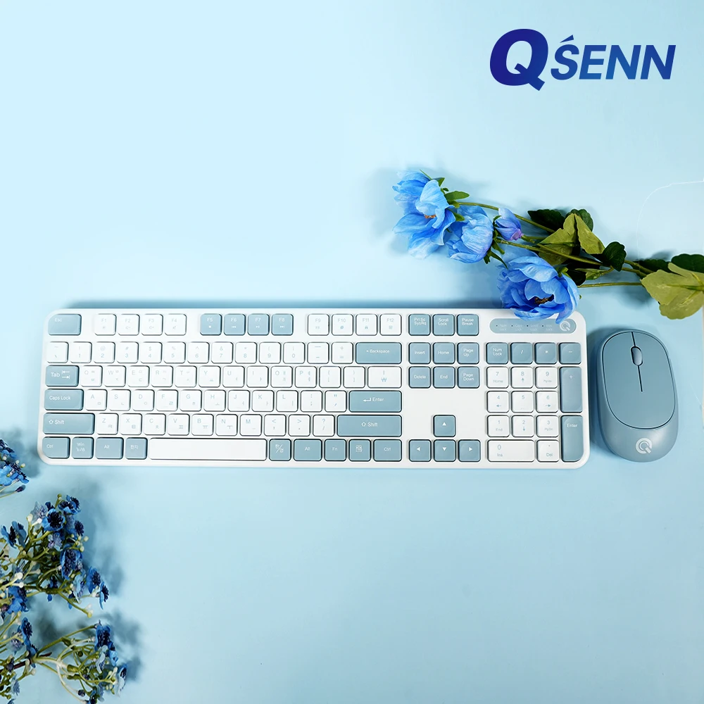 مجموعة لوحة مفاتيح وماوس لاسلكية منخفضة الضوضاء من Qsenn Mk314 (يتضمن جلد لوحة المفاتيح) لافندر، زهر الكرز، نجمة الرماية