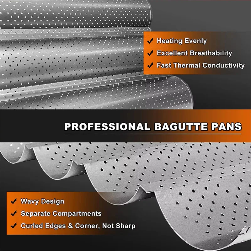 Hot 2/3/4 Slot French Bread Pastry Baking Mold Metal Non-stick Thick Sturdy Cake Template Tool Kitchen Accessories With Air Vent