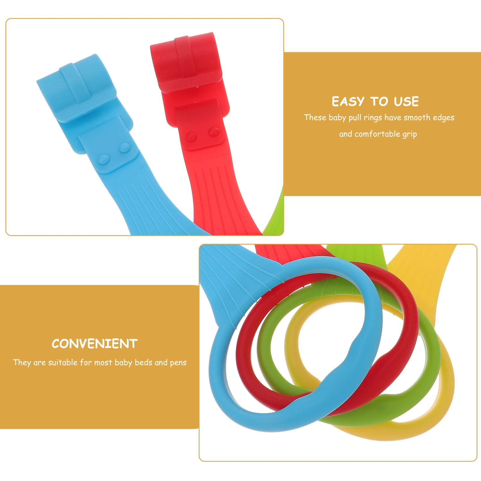 

4pcs Baby Standing Pull Rings Durable Plastic Cot Toys Bright Colors Easy Install Clean Portable Infant Play Pen Toddler Nursery