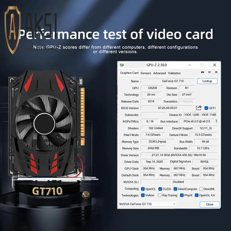 

AK51-Geforce GT710 2GB DDR3 Graphics Card 64 Bit 954 Mhz 667 Mhz 28 Nm Pcle X8 2.0 VGA+HD+DVI Video Card Easy Install Easy To Us