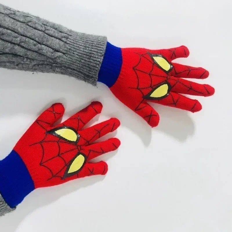 マーベルスパイダーマン-子供用の暖かい手袋,3〜6〜9歳の秋と冬のハーフフィンガーニットミトン