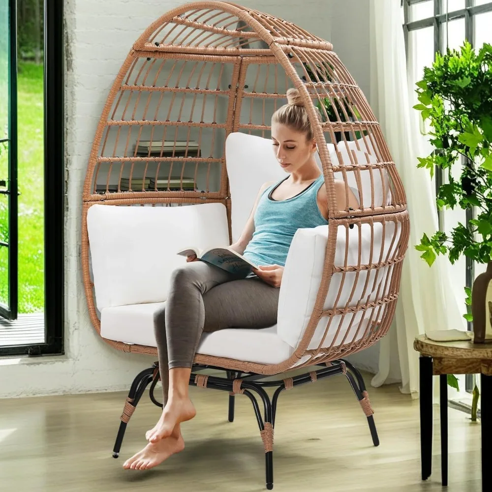 

Oversized 360° Swivel Rattan Egg Chair for Adult, Indoor Outdoor Patio Large Wicker Egg Chair with Overstuffed, Customized