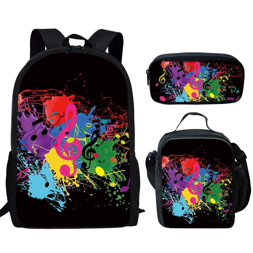 

Harajuku 3d print school bag with music notes, laptop backpack, lunch box, case, for student, new, 3 pcs/set