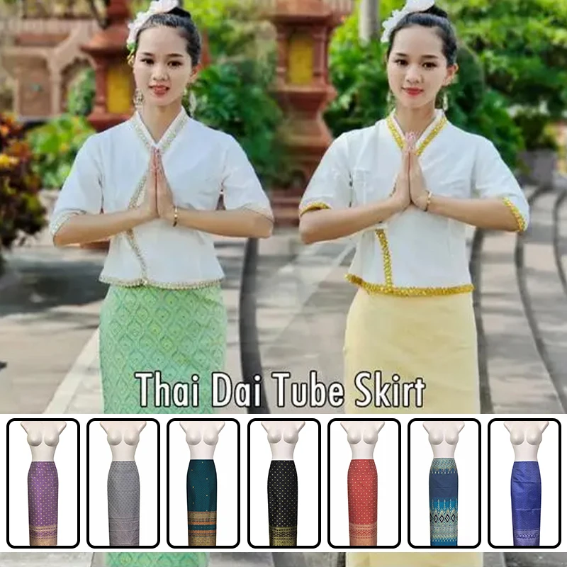 NEW Thai Traditional Dress Women Hight Waist Tube Skirt Xishuangbanna Dai Style Malaysia Ethnic Festival Party Dance Costume view 3