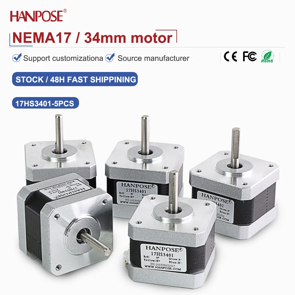 

NEMA17 5pcs 17HS3401 stepper motor 2.8V 1.3A two-phase four wire 3D printing accessories motor manufacturer direct sales NEMA17
