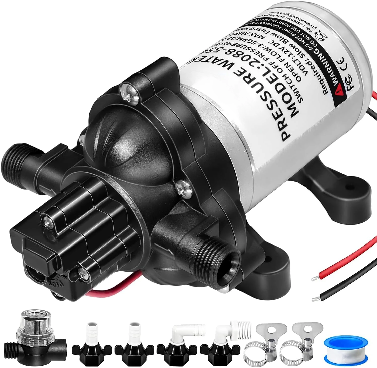 

RV Water Pump 2088-554-144/2088-403-144 | 12V 3.5GPM 45PSI | Self-Priming Quiet Diaphragm Pump | Thermal & Dry Run Protection