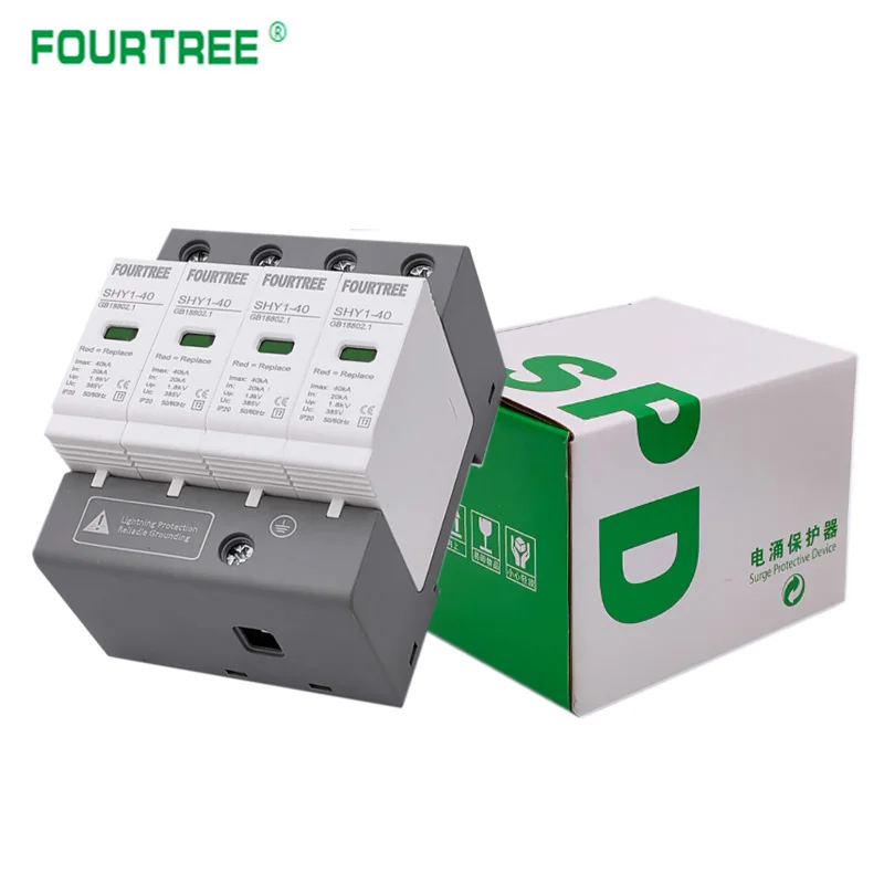 AC SPD Surge Protection 2P 4P 10〜20KA 20〜40KA 30KA〜60KA House Lightning Protector Low-Voltage Arrester Device Laser Printing