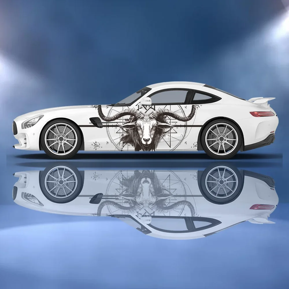 ملصق حماية جانبي للسيارة مطبوع عليه رأس الماعز، ملصق مقاوم للماء ذاتي اللصق لإكسسوارات السيارات غطاء تغليف هدية #3