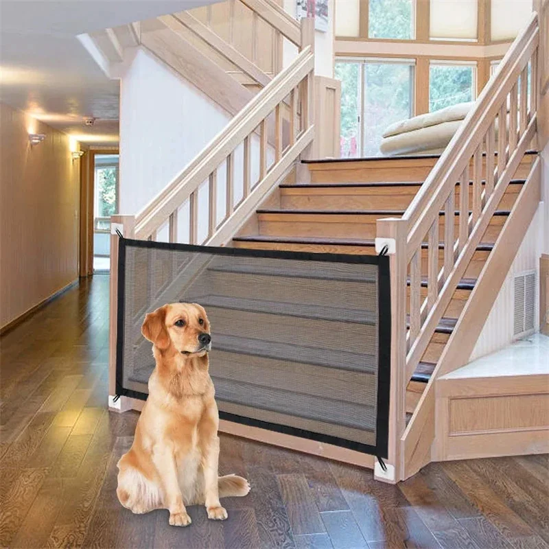 Folding Pet Isolation Barrier Indoor Entrance Stairs Dogs Baby Gate Separation Safety Guards Breathable Mesh Playpen Pet Fences