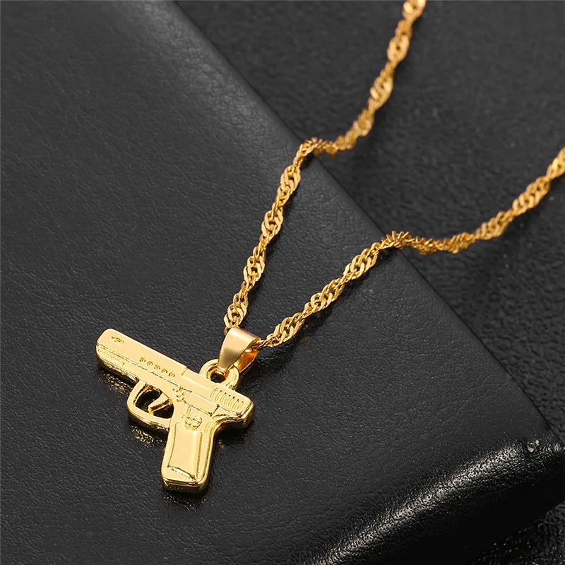 HipHop Golden Gun Pistol Necklace Lovely Gift for the Man Goth Choker Clavicle Chain Necklace