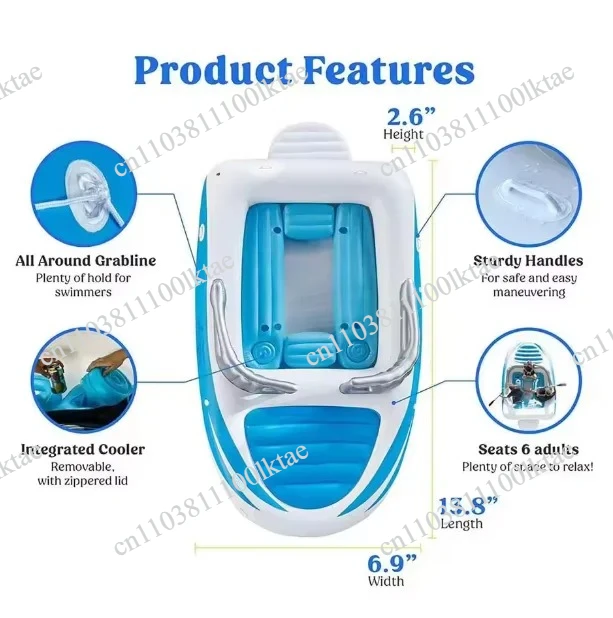 400cm Inflatable PVC Thickened Inflatable 6 Person Island Floating Bed Inflatable Yacht Floating Boat for Water Sports