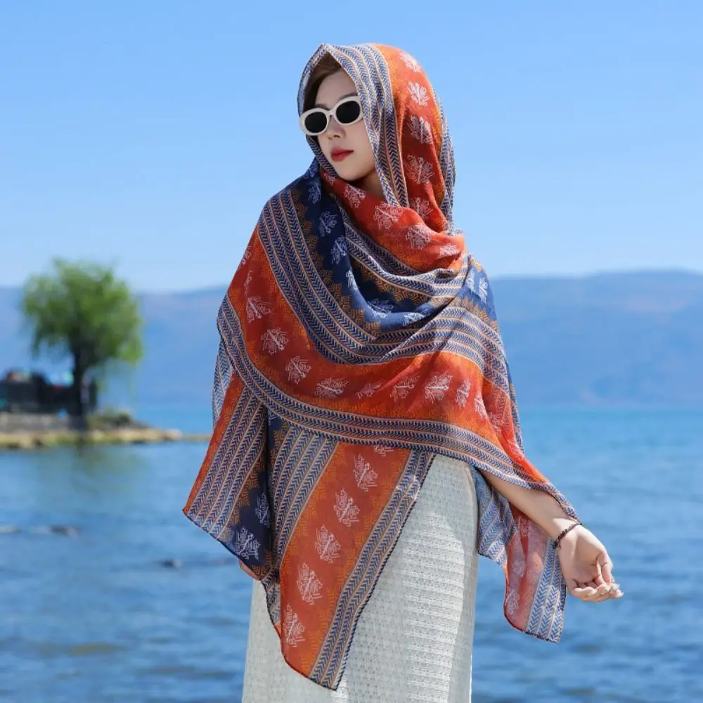 

Vintage Sun Protection Ethnic Style Shawl Elegant Floral Sunscreen Shawl Large Printed Beach Scarf Outdoor