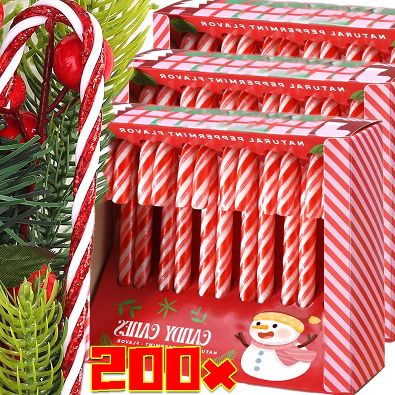 200/10 Uds. De bastones de plástico para dulces de Navidad, colgante de árbol de Navidad acrílico, colgante de muleta retorcida, regalos de decoración del hogar para fiesta de año nuevo
