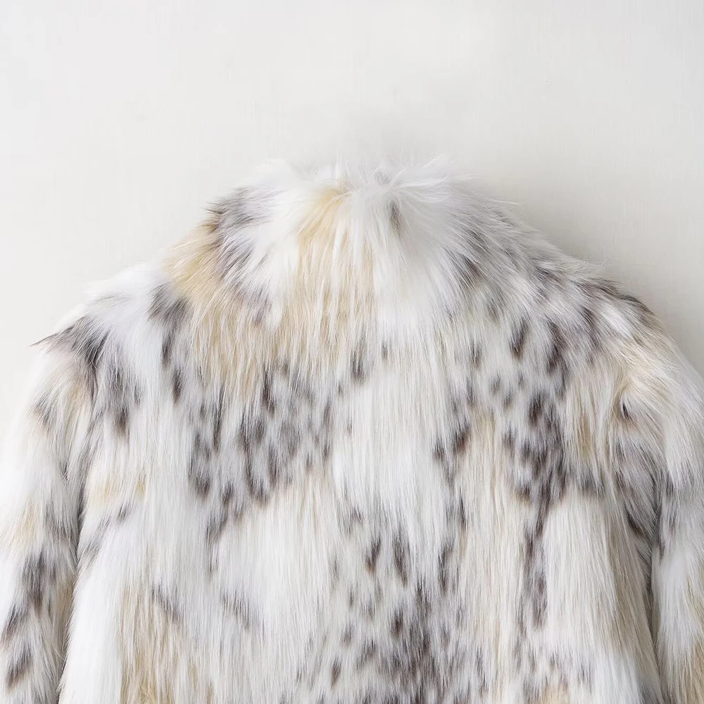 Gradienten Stehkragen Frauen Winter Faux Pelzmantel Mode Lässig Oberbekleidung Leopard Print Dicke Warme Langarm Jacke Weibliche