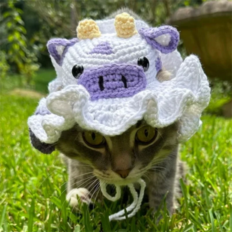 

Mushroom style pet cat dog hat For animals Funny Creative cartoon pet hat Handmade crocheted cow decoration cosplay costume hat