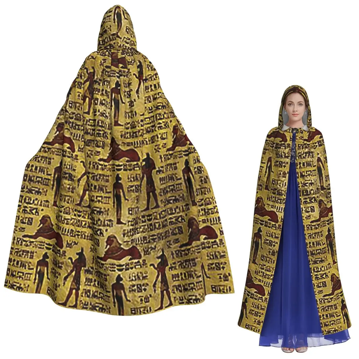 

Египетский декоративный узор с иероглифом, длинный плащ с капюшоном, средневековый костюм ведьмы, накидка для косплея, накидка на Хэллоуин, вампир, для взрослых, унисекс