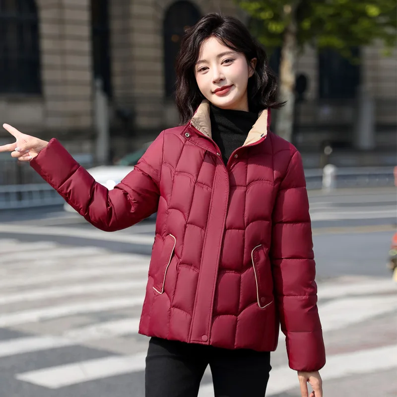 Winter New Warm Stand Collar Slim Western-Style Jacket Women Short Down Cotton Jacket Parkas