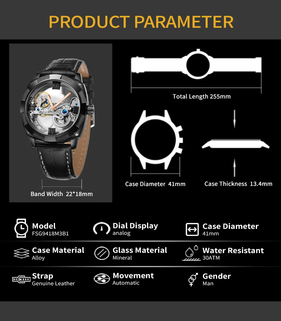 Forsining Official Exclusive Sale Double Side Transparent Military Mens Steampunk Leather Top Brand Luxury Automatic Sport Watch