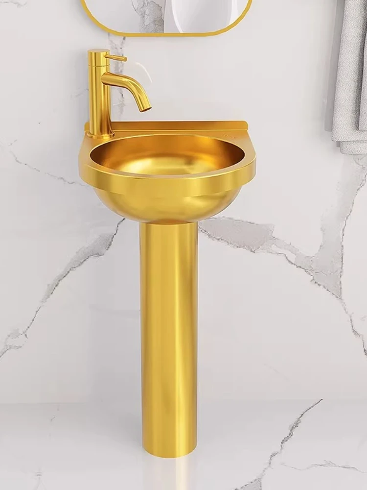 

304 stainless steel gold simple column wash basin integrated household basin small apartment landing