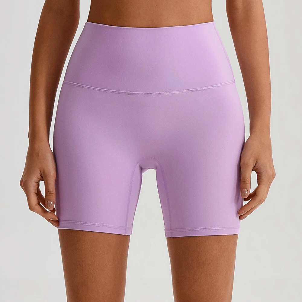 Women\'s No Front Seam Yoga Biker Shorts High Waist Compression Running Shorts Slim Tummy Control Gym Athletic Booty Shorts