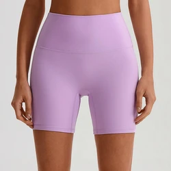 Women's No Front Seam Yoga Biker Shorts High Waist Compression Running Shorts Slim Tummy Control Gym Athletic Booty Shorts
