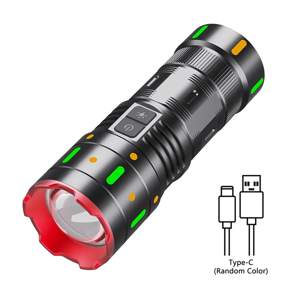 5in1 Super Bright Flashlight Zoom Geen/Blue/Red/Yellow/White Light Rechargeable Multi-function  Led Long-range Spotlight Torch