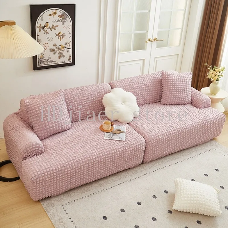 

2025 new bubble popcorn series solid color simple straight row elastic sofa cover single piece single/double/three/four people