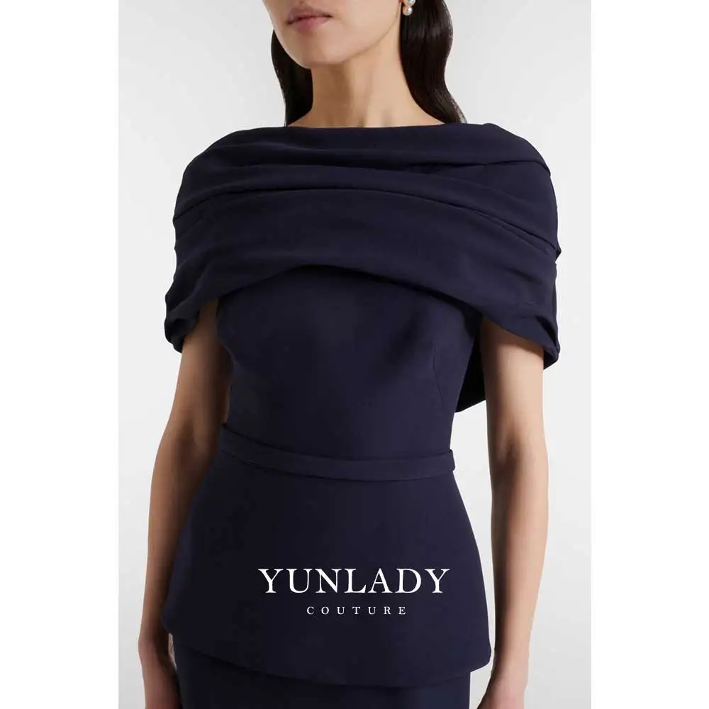 

Luxury Dubai Arabic Navy Blue Mermaid Evening Dress Cape Sleeve Customized Formal Evening Gowns For Special Occasions for Women