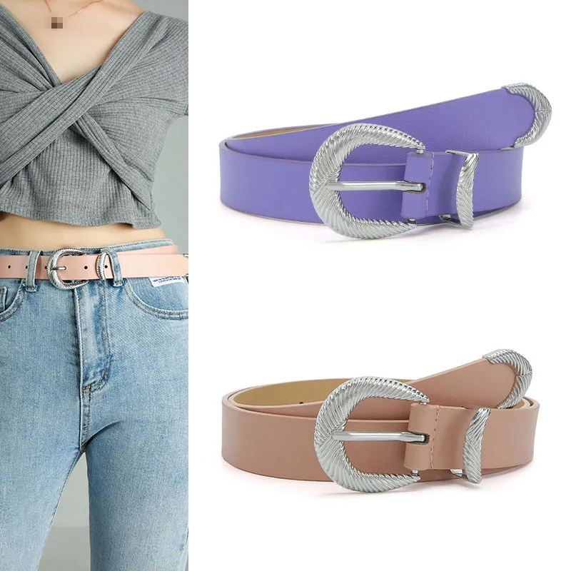 

New Fashion Ladies Silver Thread Buckle Belt High Quality PU Leather Belt Versatile Jeans Dress Wearing Accessories Waistband