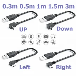 Cable conector de carga de datos Micro USB macho a USB macho de 90 grados en ángulo arriba, abajo, izquierdo y derecho, 0,5 m, 1m para tableta de teléfono móvil