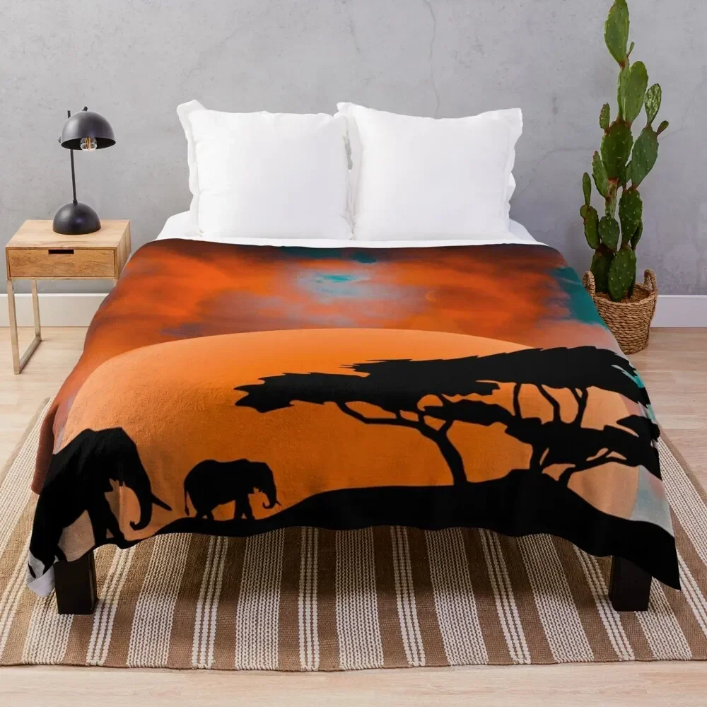 

Elephants in the savannah Throw Blanket valentine gift ideas Heavy bed plaid Blankets