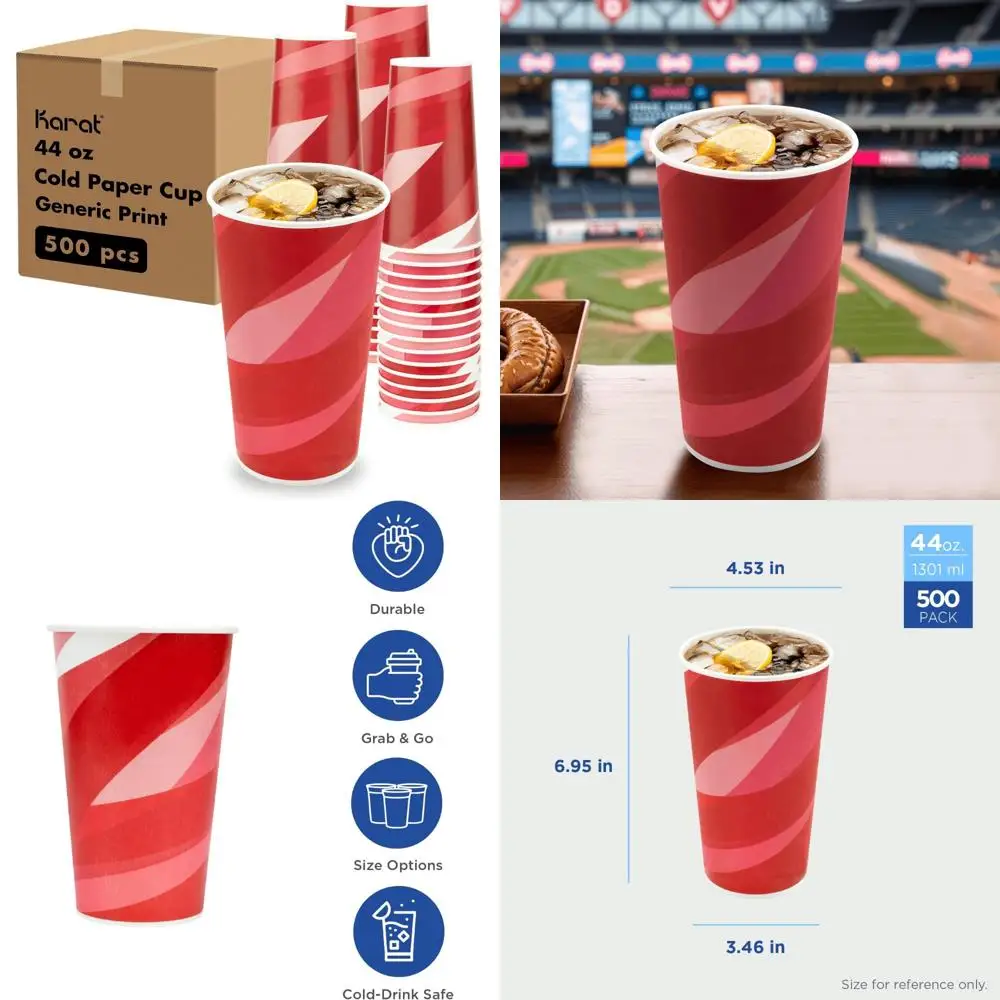 

Double-Poly Lined 44oz Paper Cups, 500 Pack - Durable for Cold Beverages, Ideal for Milkshakes and Fountain Drinks, Smooth Styli