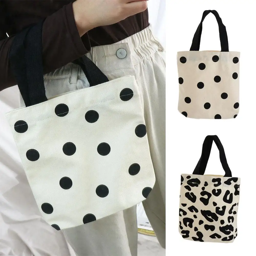 

Handbags For Students Lightweight Eco Bag Polka Dot Women Shoulder Bags Korean Canvas Bag Student Bags Shopping Books Bags