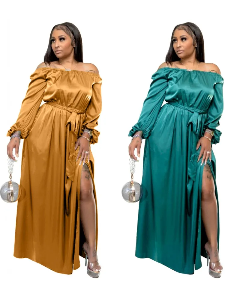 XL-5XL Grande Taille Élégante Maxi Robe 2024 Automne Femmes Bohème Robe Décontractée À Manches sulfBandage Robe Off initié Robe Surdimensionné