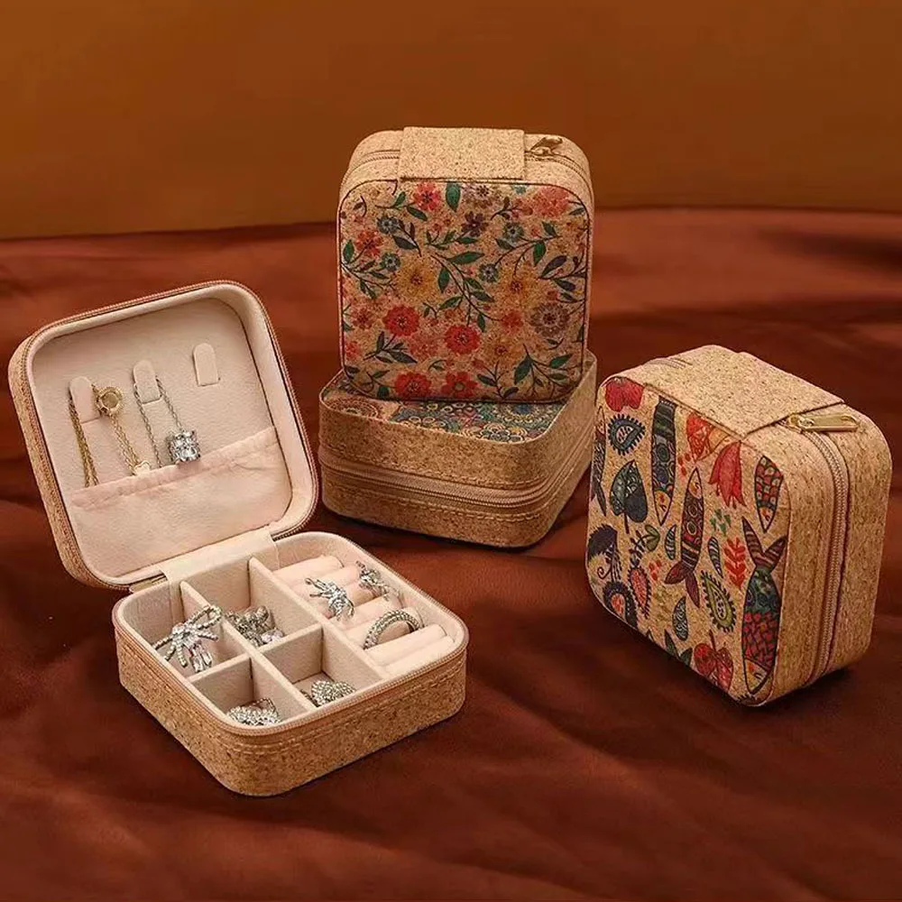 1pc Vintage Leather Jewerly Storage Box Mini Protable Single Layer Jewerly Box with Zipper Closure Ring Organizer Necklace Earin