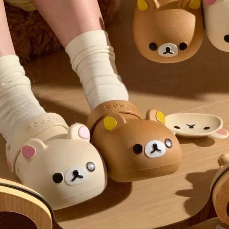 جديد Rilakkuma حذاء بفتحة الدب المريح مزيل العرق ومضاد للانزلاق شباشب ستيريو كرتونية إبداعية أحذية دمية الدب باوتو