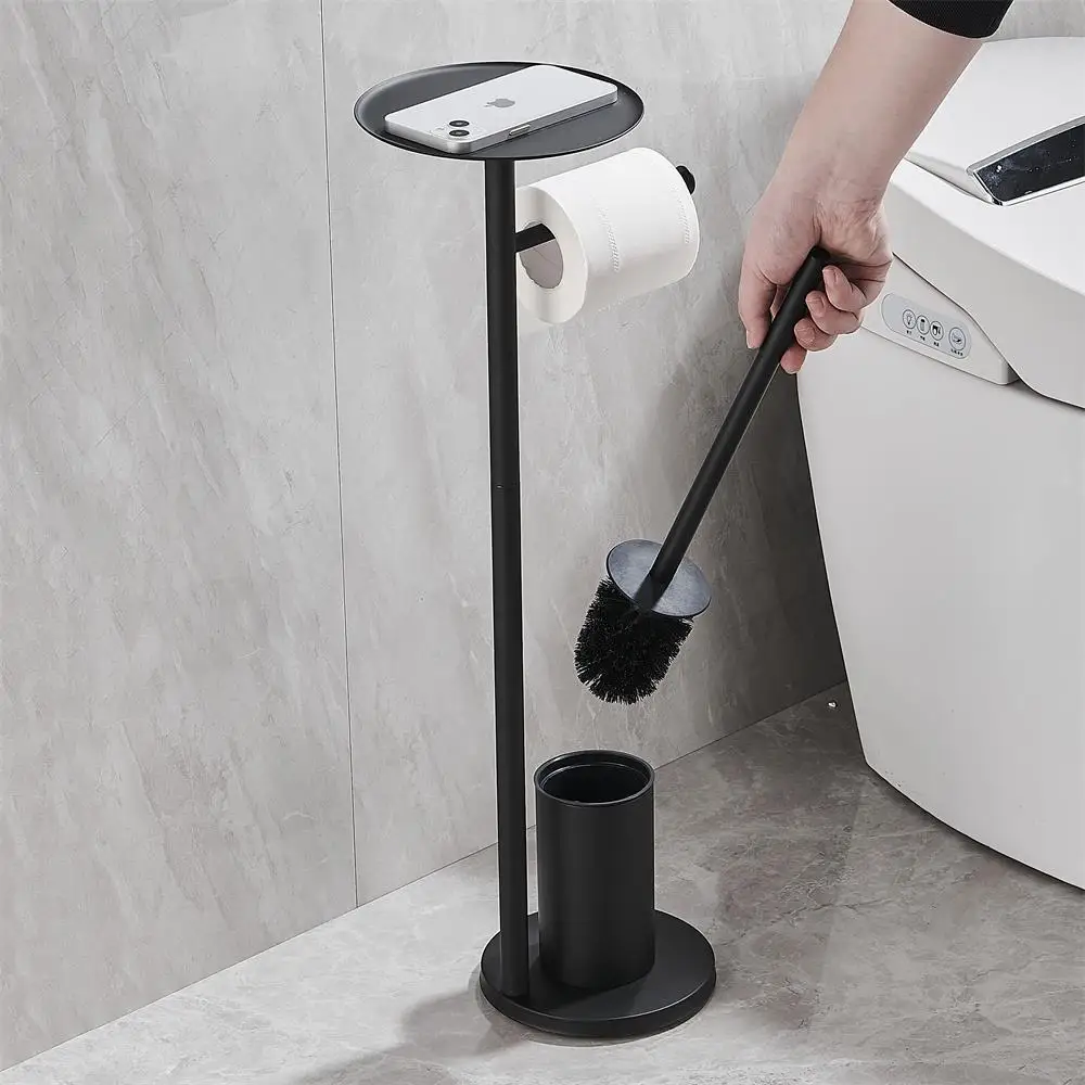 Black stainless steel toilet paper holder with toilet brush set Toilet deodorant Floor tissue holder Removable freestandin type