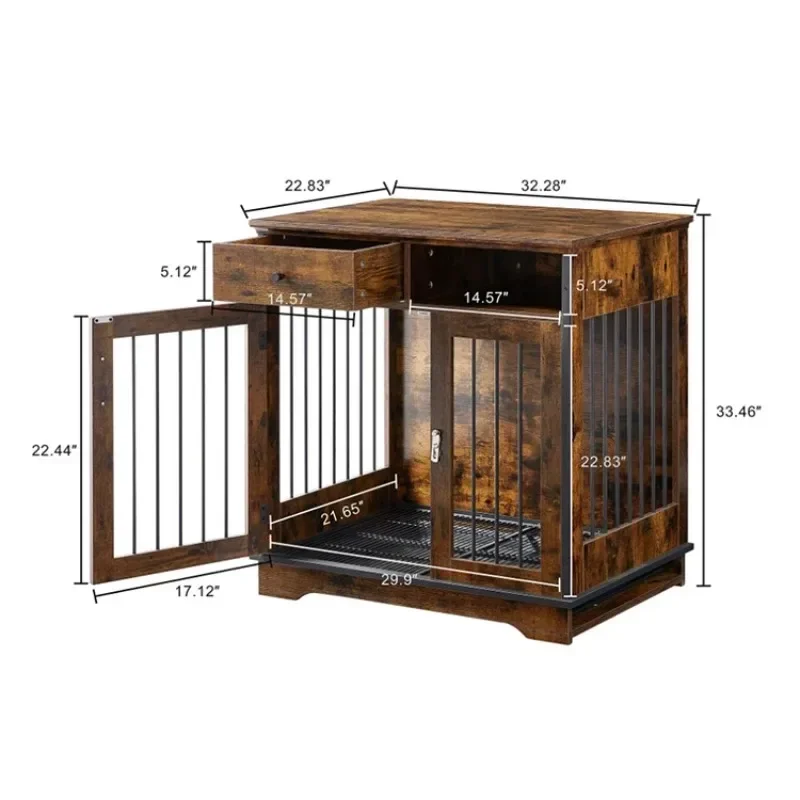 

Dog Cage Furniture Suitable for Small Medium Large Dogs Wooden Cage with Tray at the Bottom