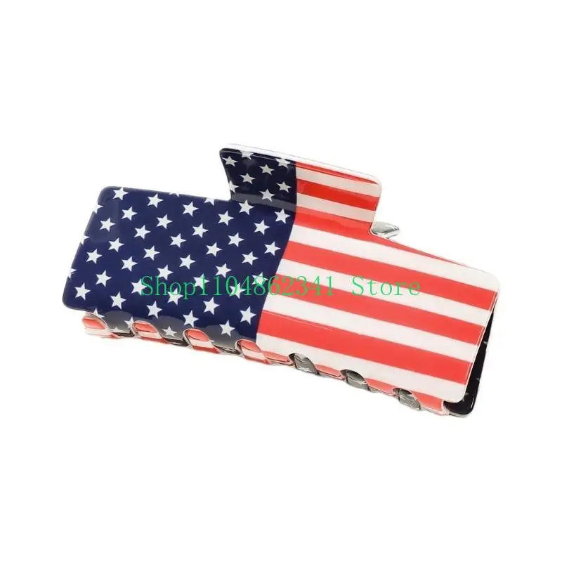 

652F Girls Ponytail Hair Claw Creative American Flags Hair Clip Plastic Hair Claw Casual Banquet Hair Clip for Girls