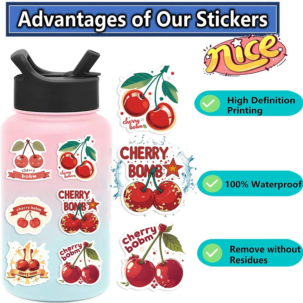 50PCS 빨간 만화 체리 작은 입 낙서 스티커 장식 기타 노트북 수하물 DIY 방수 스티커