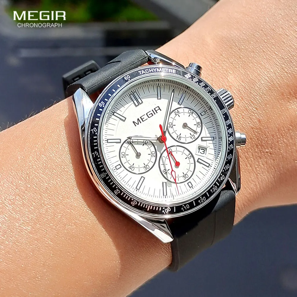 Megir Brand Chronograph Quartz Watches For Men Military Sport Waterproof Wristwatch With Silicone Strap Auto Date Luminous Hands