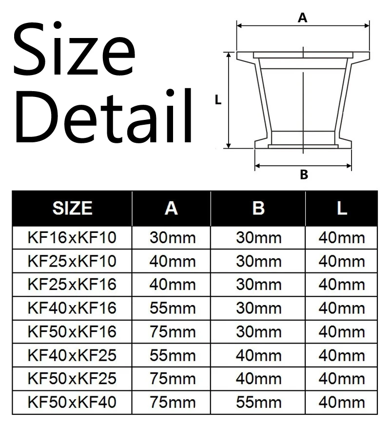 KF50 to KF40 KF25 to KF16 KF10 Reducer Vacuum Fitting SS304 Stainless Steel