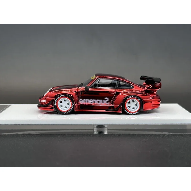 FS 1:64 RWB 993 GT Tail Chrome Red With Wheel Hub Diecast Car Model Collection Miniature Fast Speed