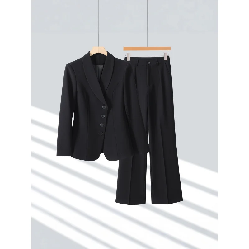 Black professional suit for women, new spring and autumn slim-fit wide-leg pants two-piece set, light mature style workwear