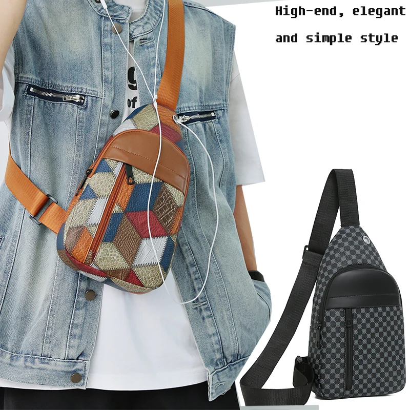 

Мужская и женская сумка через плечо нейтрального стиля с клетчатым узором и спортивной поясной сумкой подходит для деловых поездок.